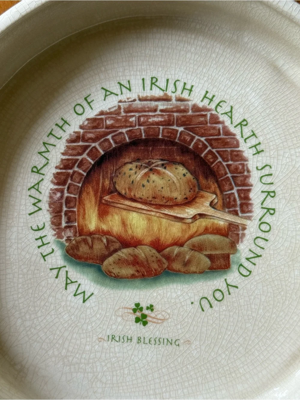 Vintage Russ Berrie Irish Blessing Baking Dish, Cream with Basketweave Texture